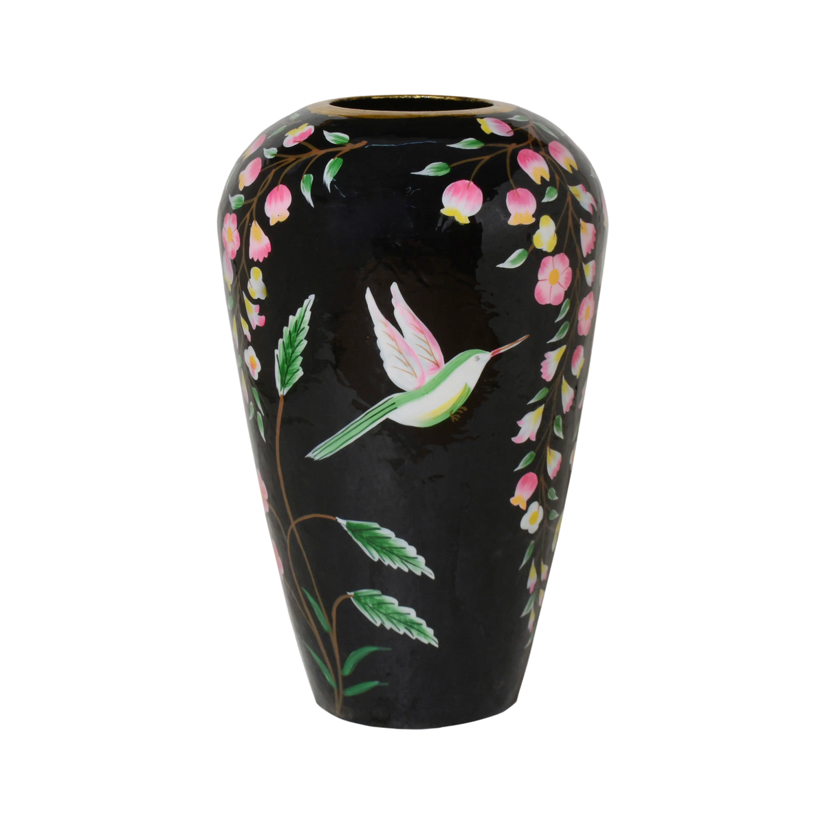 Vase handpainted w/blossom black enamel IR 30x30x49