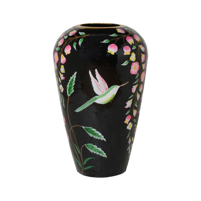 Vase handpainted w/blossom black enamel IR 30x30x49