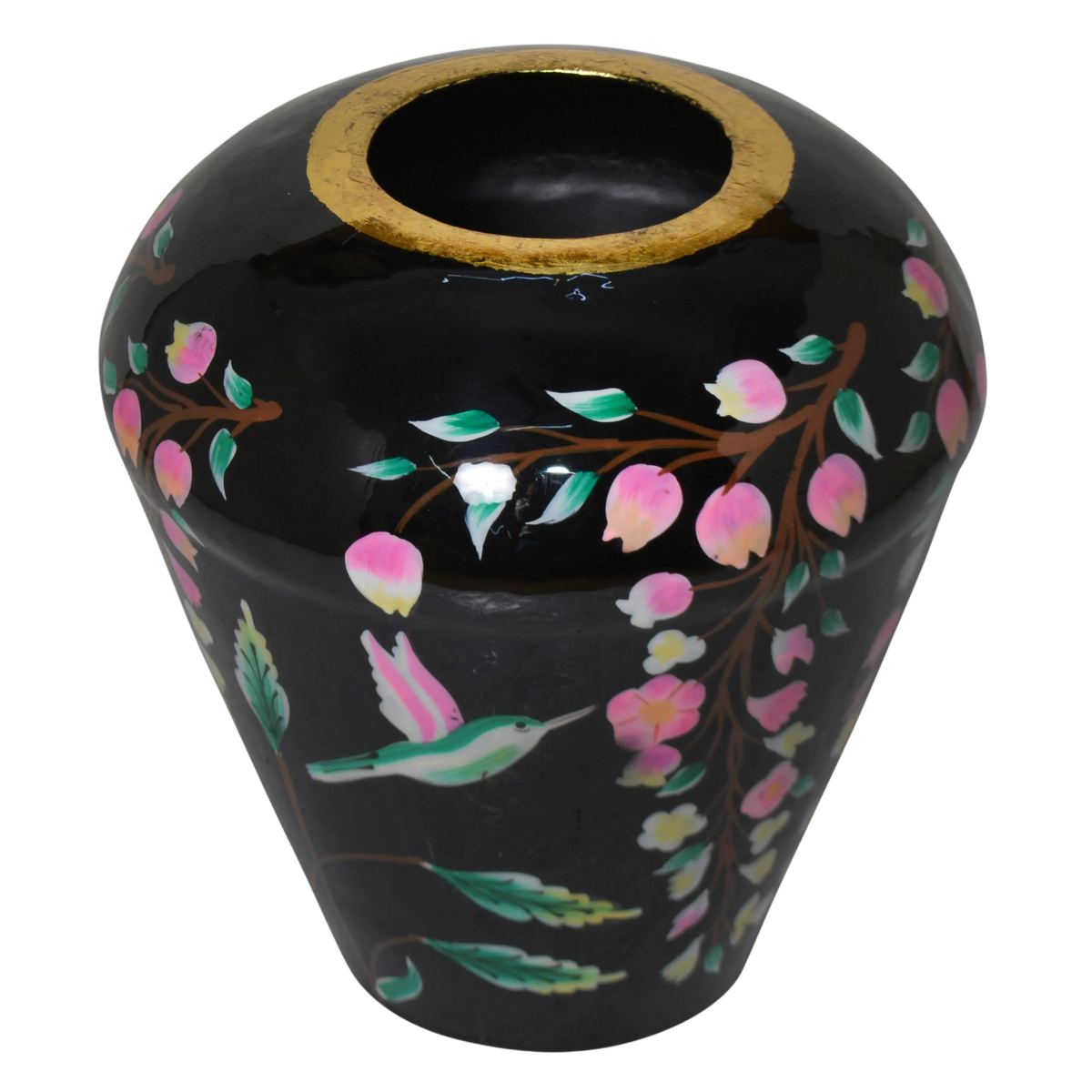 Vase handpainted w/blossom black enamel IR 30x30x31