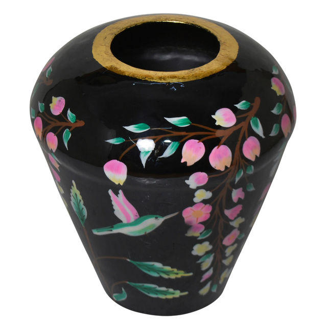 Vase handpainted w/blossom black enamel IR 30x30x31