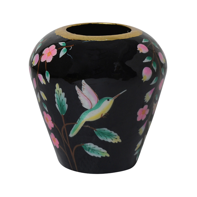 Vase handpainted w/blossom black enamel IR 20x20x20