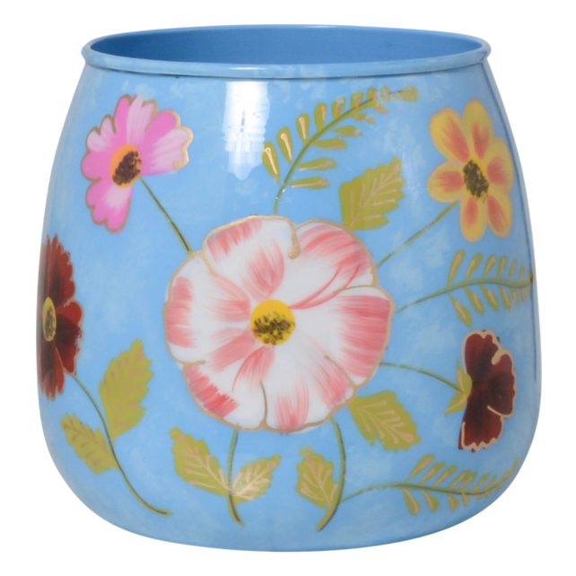 Vase handpainted w/flowers light blue enamel IR 22x22x20