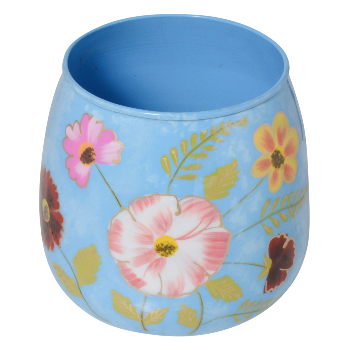 Vase handpainted w/flowers light blue enamel IR 22x22x20