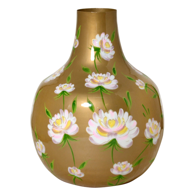 Vase handpainted w/flowers gold enamel IR 41x41x54