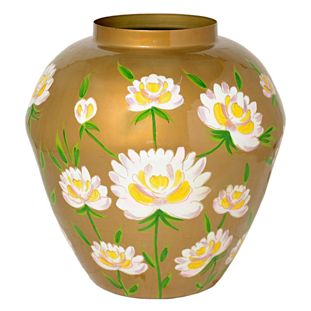 Vase gold w/white flowers enamel IR 38x38x39