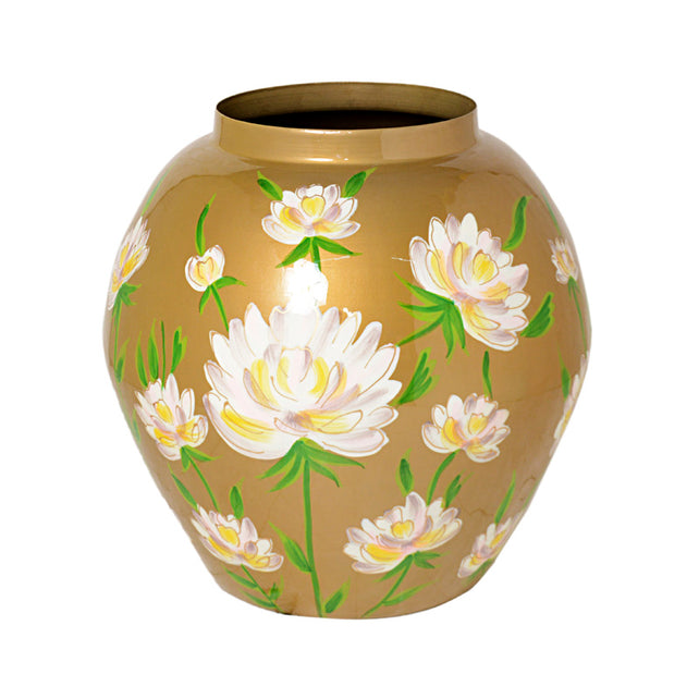 Vase gold w/white flowers enamel IR 34x34x31