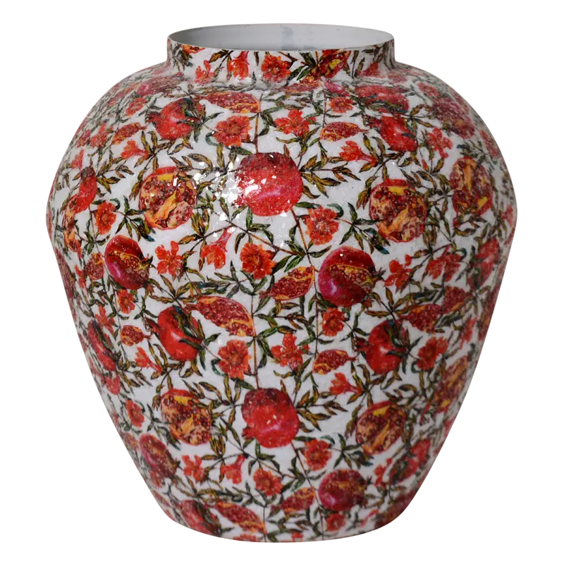 Vase pomegrenate print mosaic multi/taupe IR 39x39x40