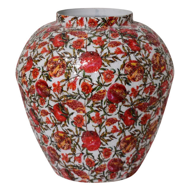 Vase pomegrenate print mosaic multi/taupe IR 39x39x40