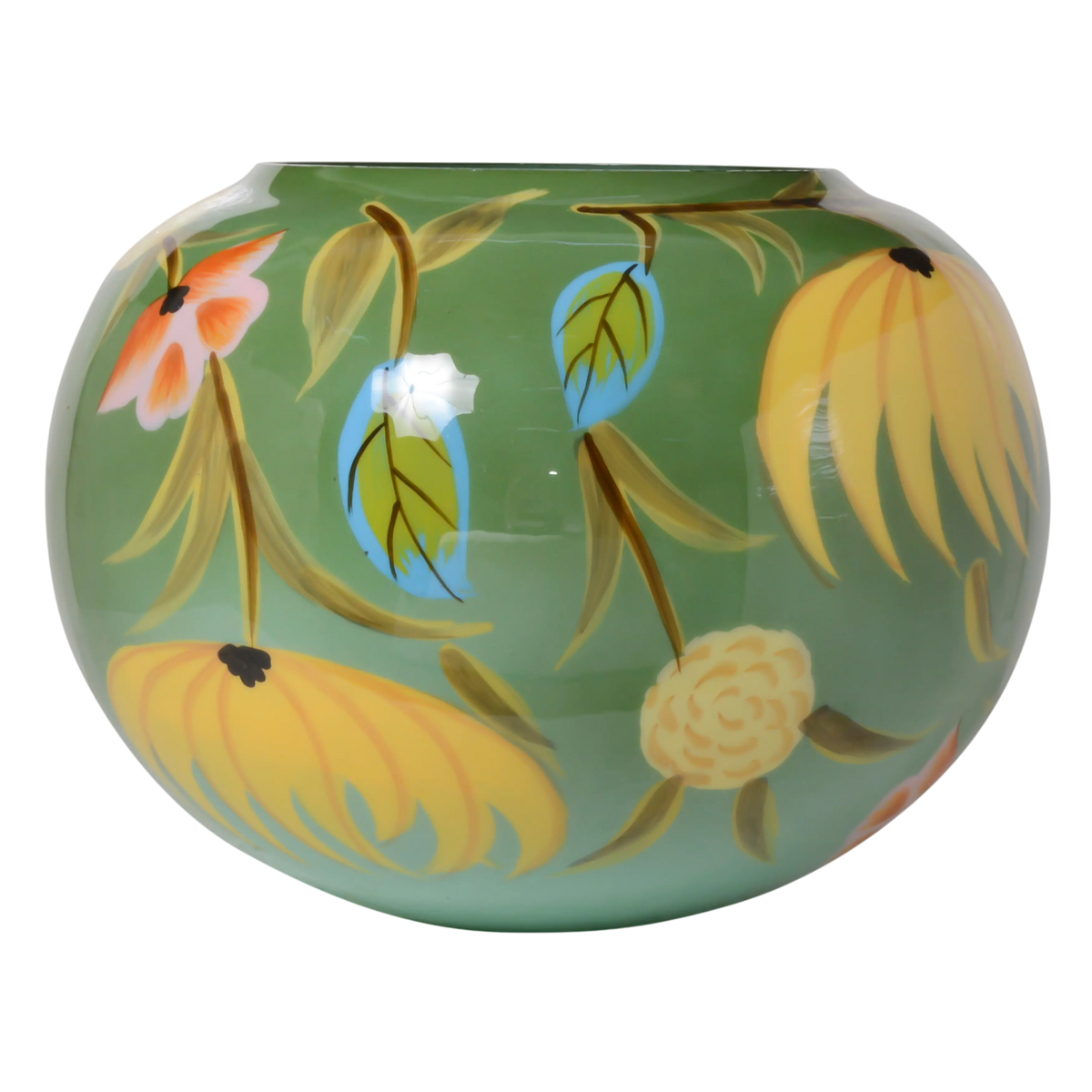 Vase handpainted light green enamel glass 30x30x23