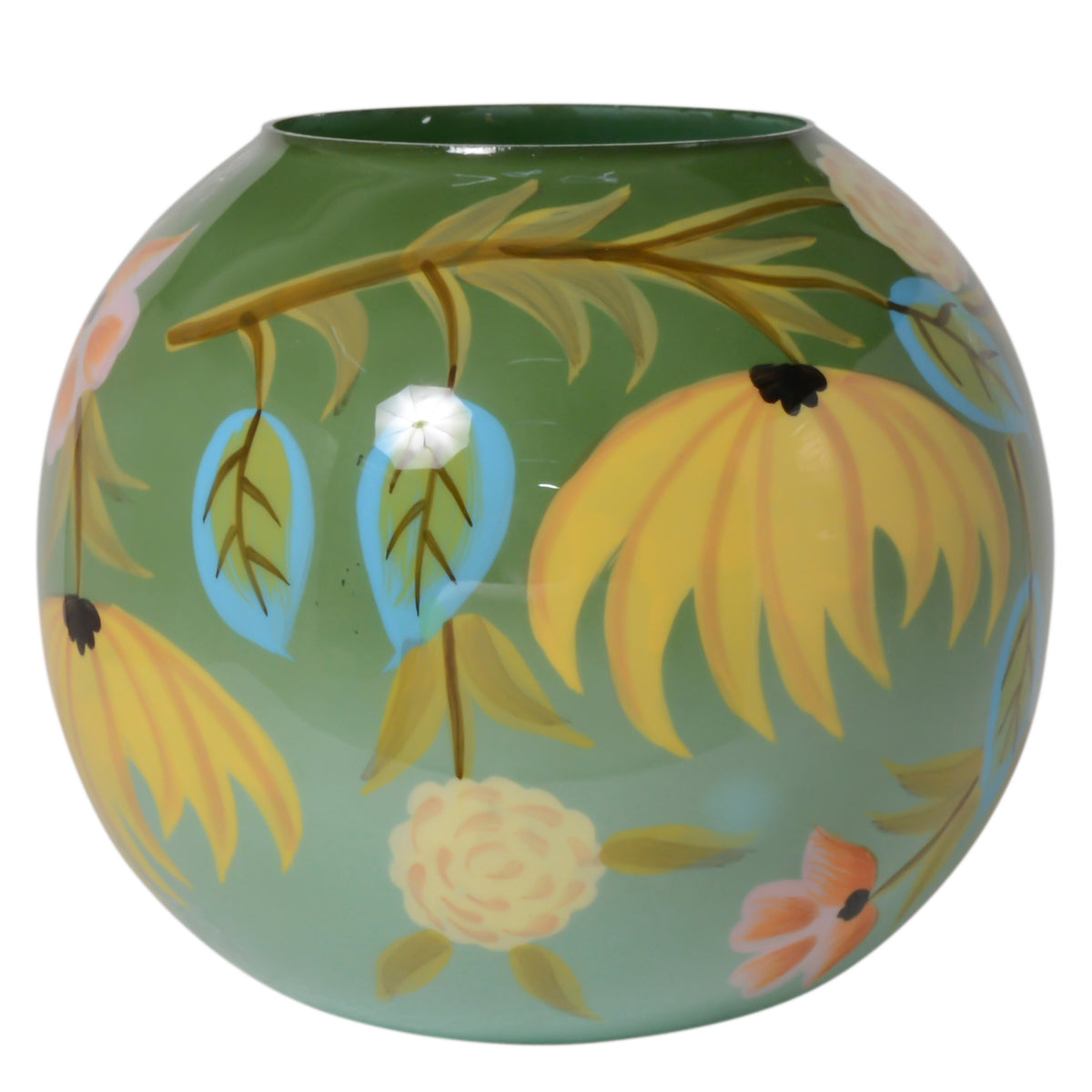 Vase handpainted light green enamel glass 22x22x19