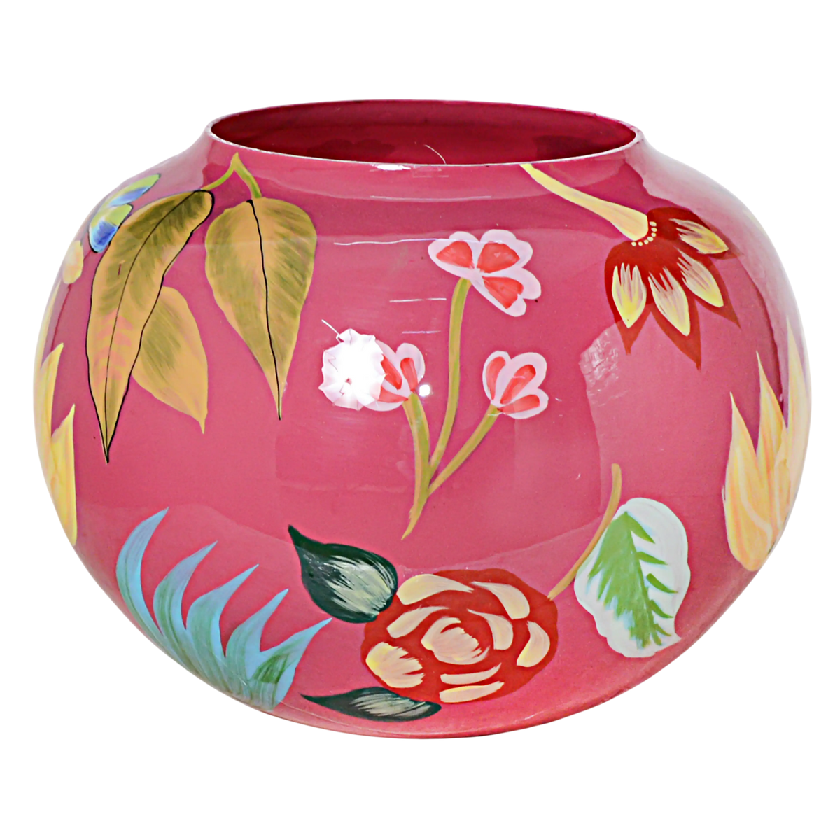 Vase handpainted fuchsia enamel glass 30x30x23