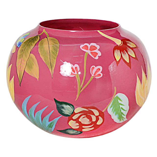 Vase handpainted fuchsia enamel glass 30x30x23