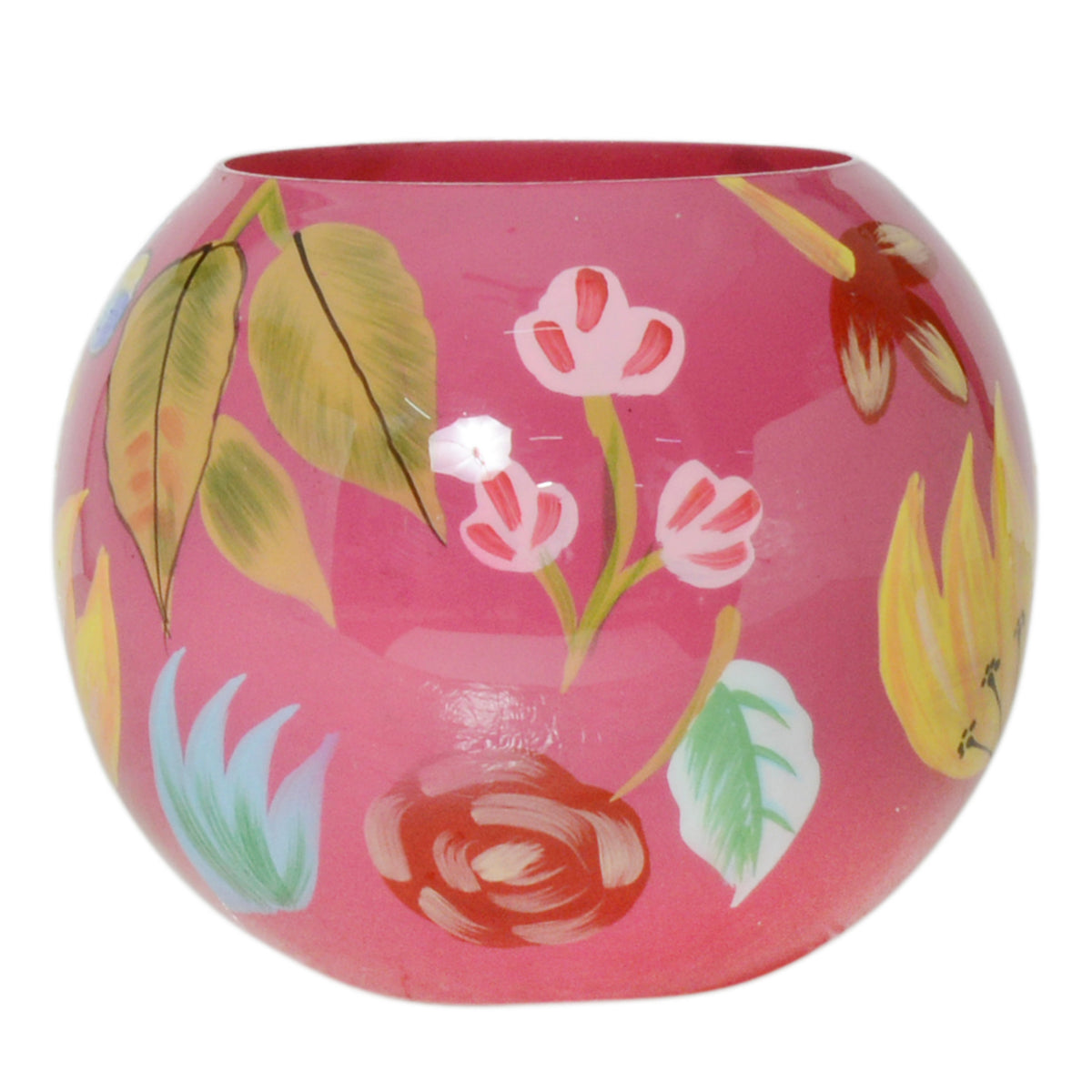 Vase handgeschilderd fuchsia emailleglas 14x14x12