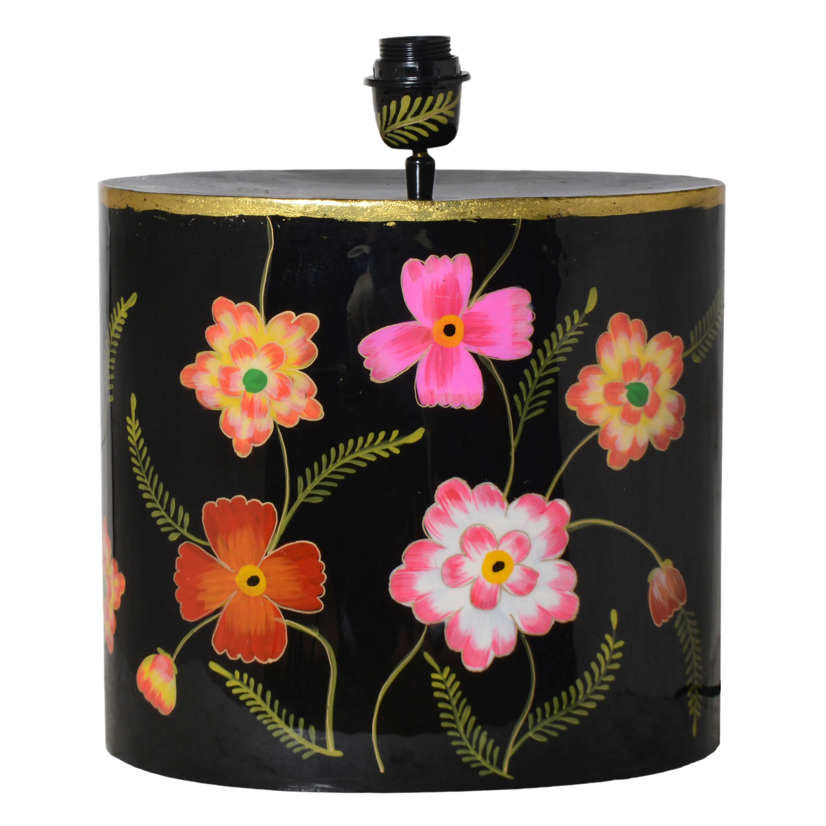 Table lamp handpainted w/flowers enamel black/multi IR 34x22