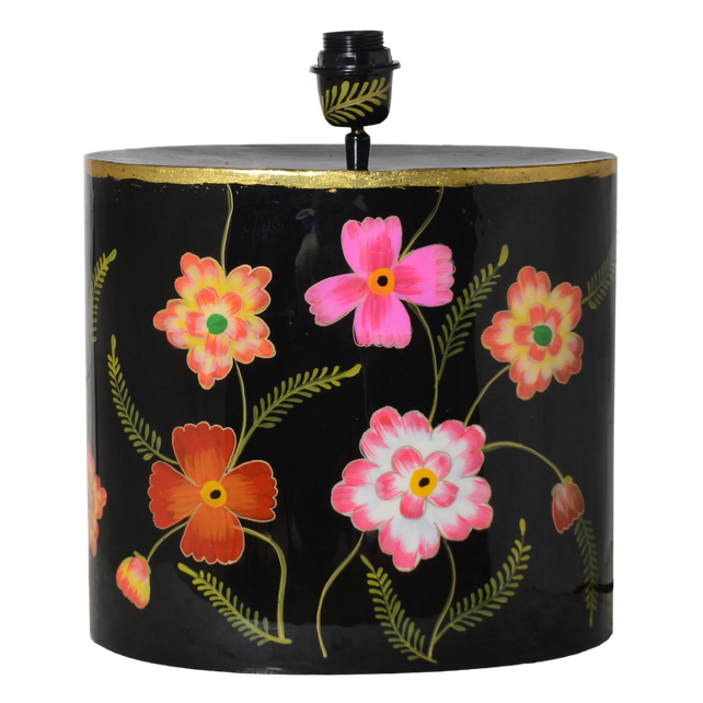 Table lamp handpainted w/flowers enamel black/multi IR 34x22