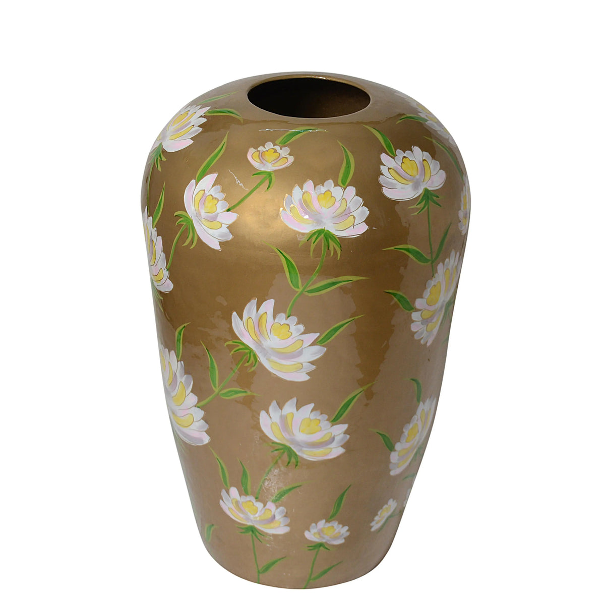 Vase handpainted gold w/flowers enamel IR 43x43x68