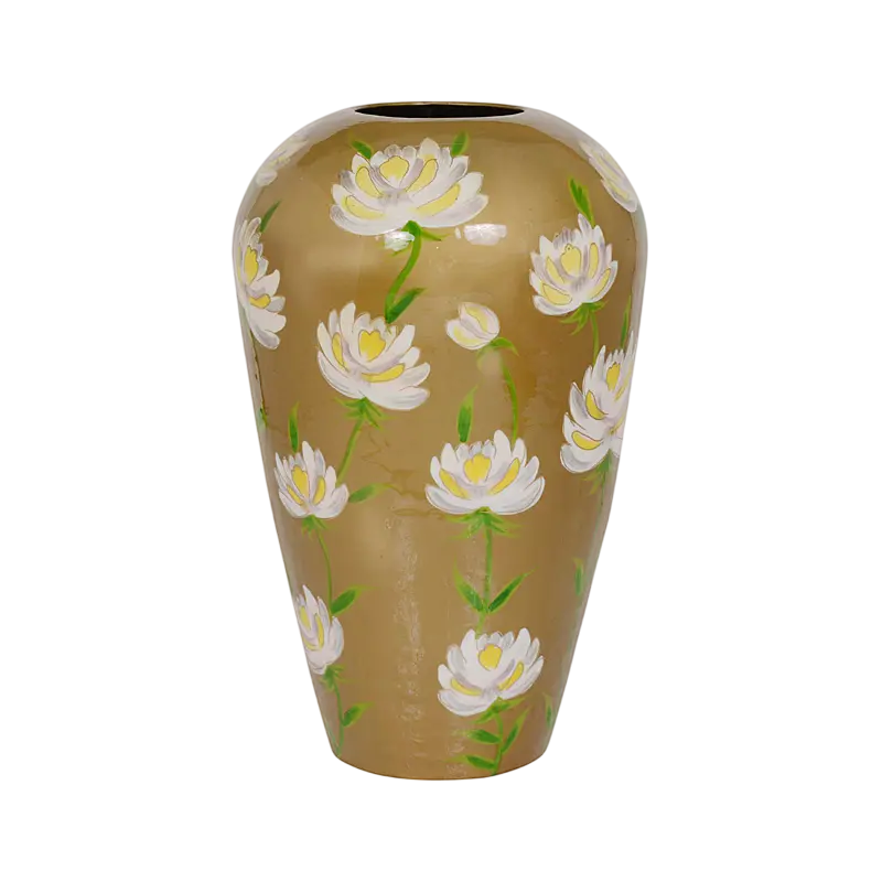 Vase handpainted gold w/flowers enamel IR 30x30x50