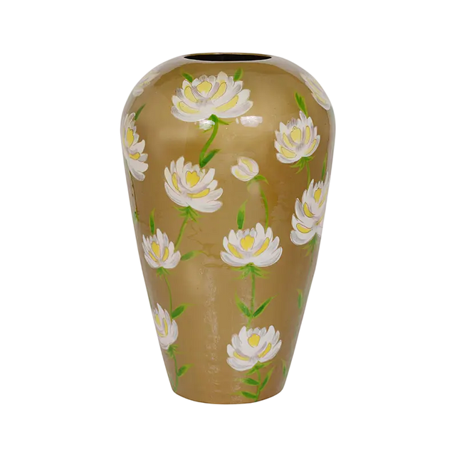Vase handpainted gold w/flowers enamel IR 30x30x50