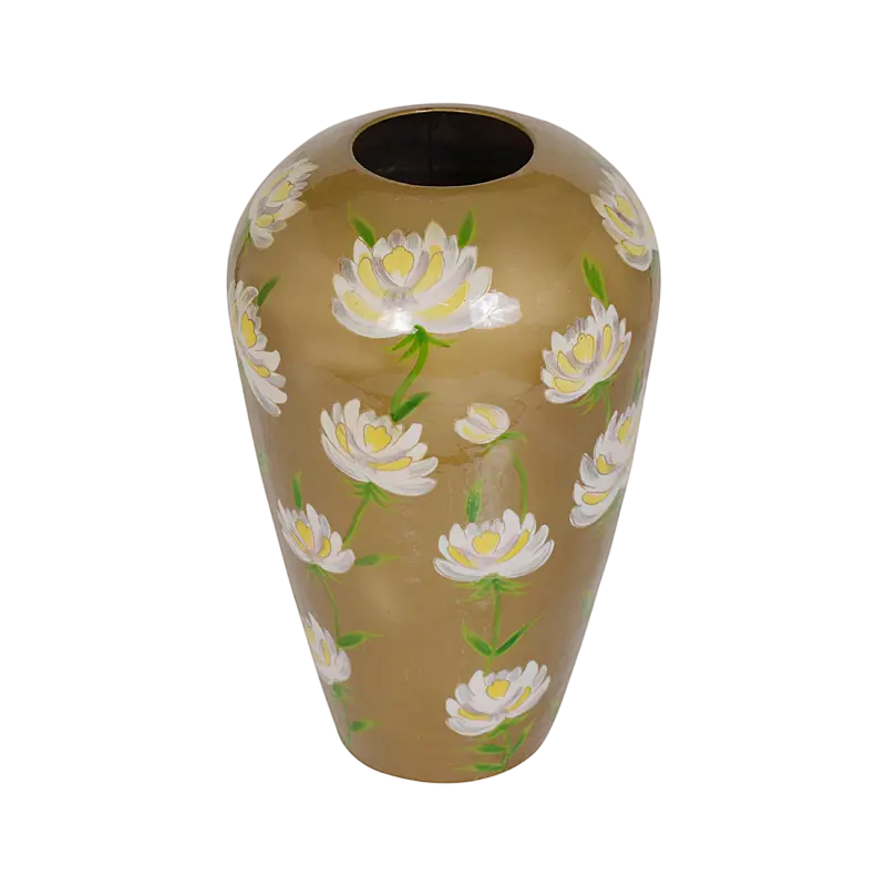 Vase handpainted gold w/flowers enamel IR 30x30x50
