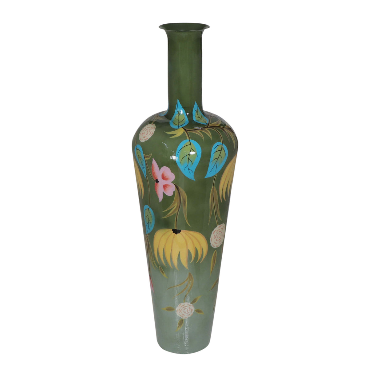 Vase high handpainted light green enamel IR 50x50x160