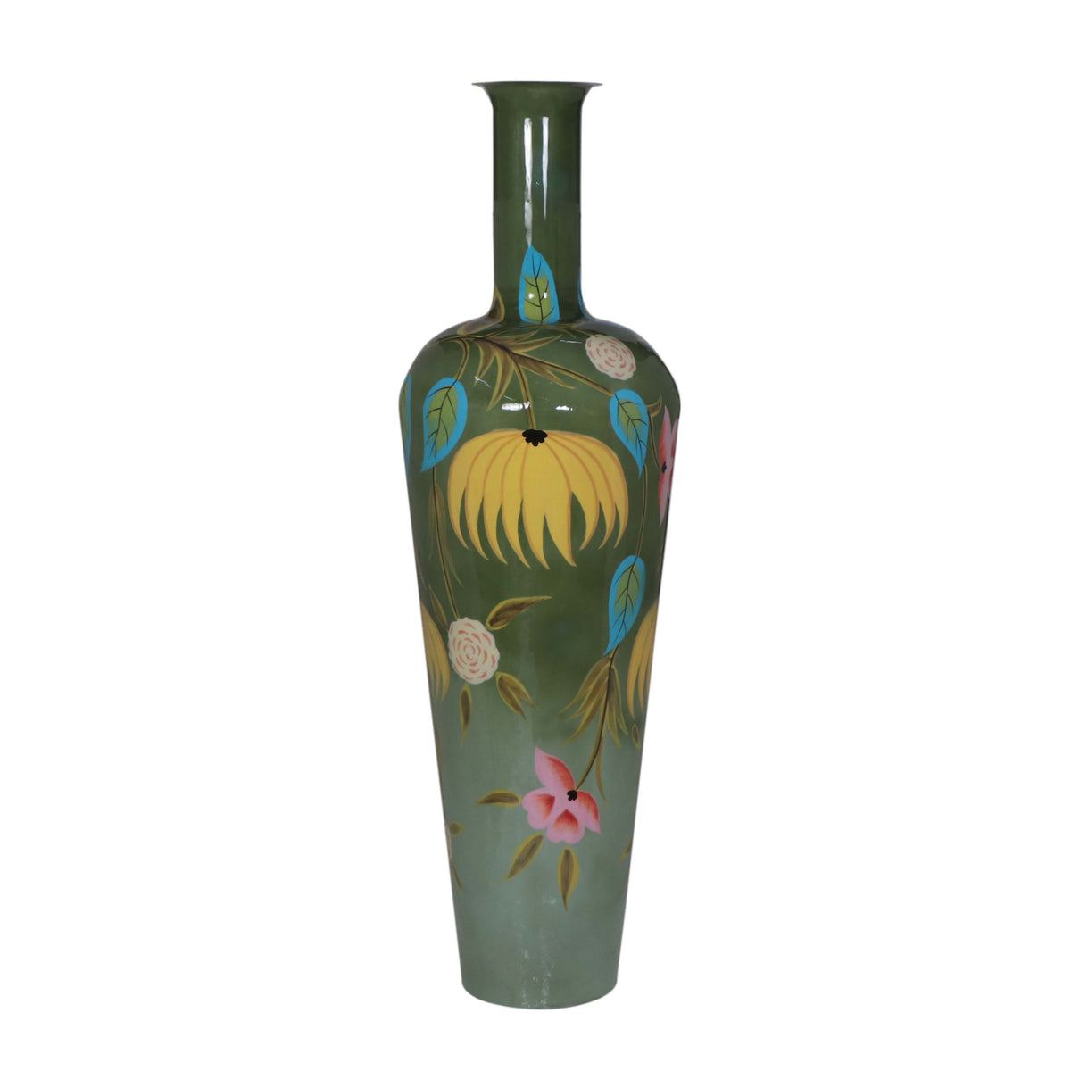 Vase high handpainted light green enamel IR 50x50x160