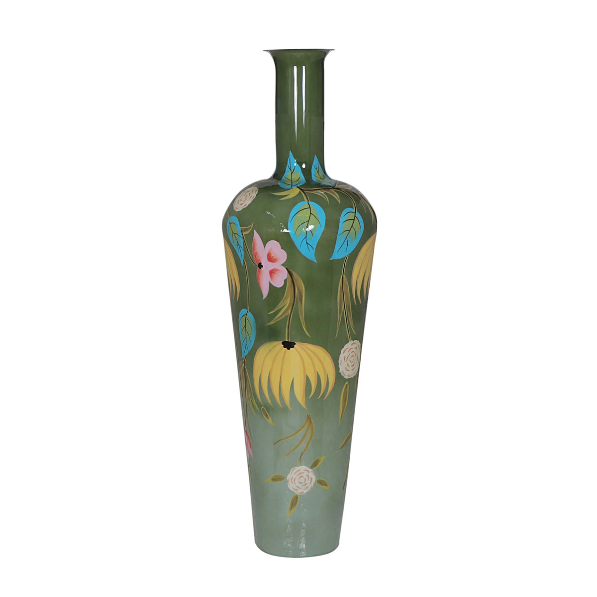 Vase high handpainted light green enamel IR 50x50x160