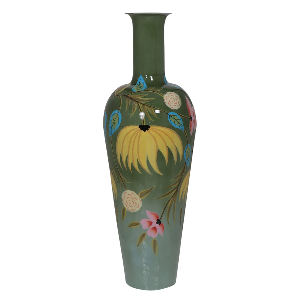 Vase high handpainted light green enamel IR 40x40x120
