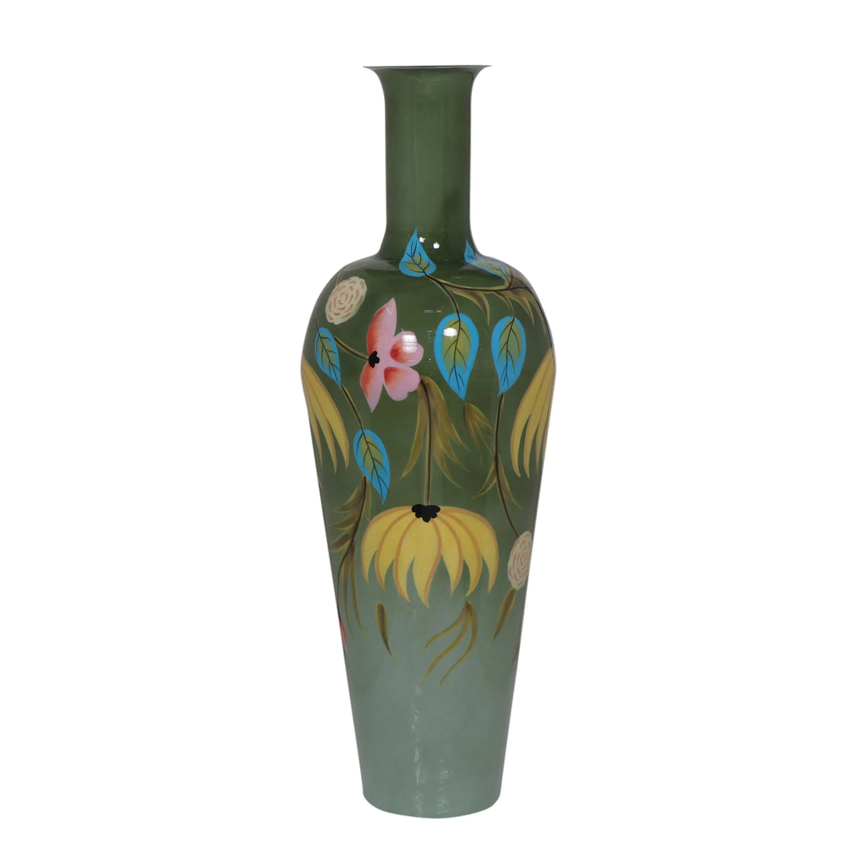 Vase high handpainted light green enamel IR 40x40x120