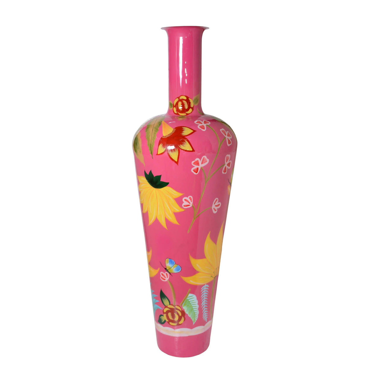 Vase high handpainted fuchsia w/flowers enamel IR 50x50x164