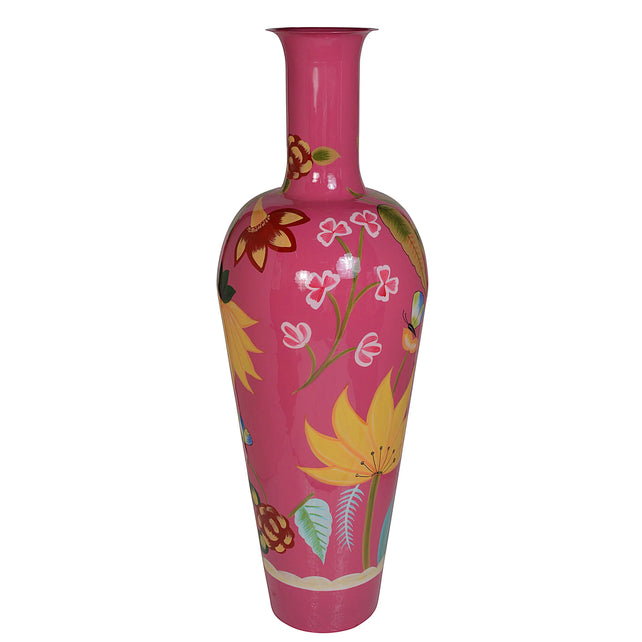 Vase high handpainted fuchsia w/flowers enamel IR 40x40x118