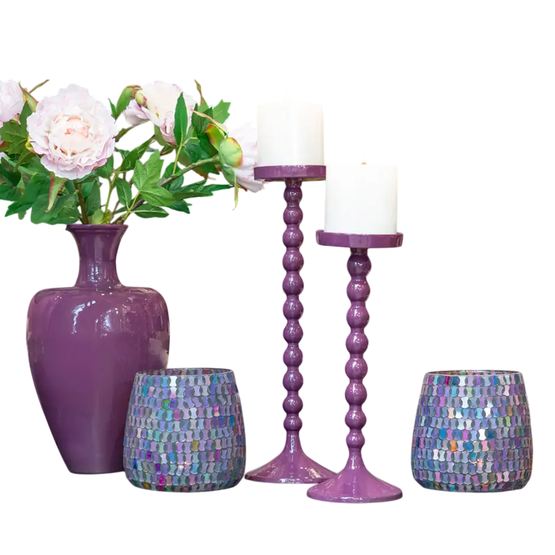 Candle holder dark purple enamel ALU RAW 14x14x45