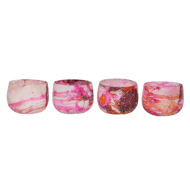 Votive SET/4 fuchsia mosaic glass 12x12x8