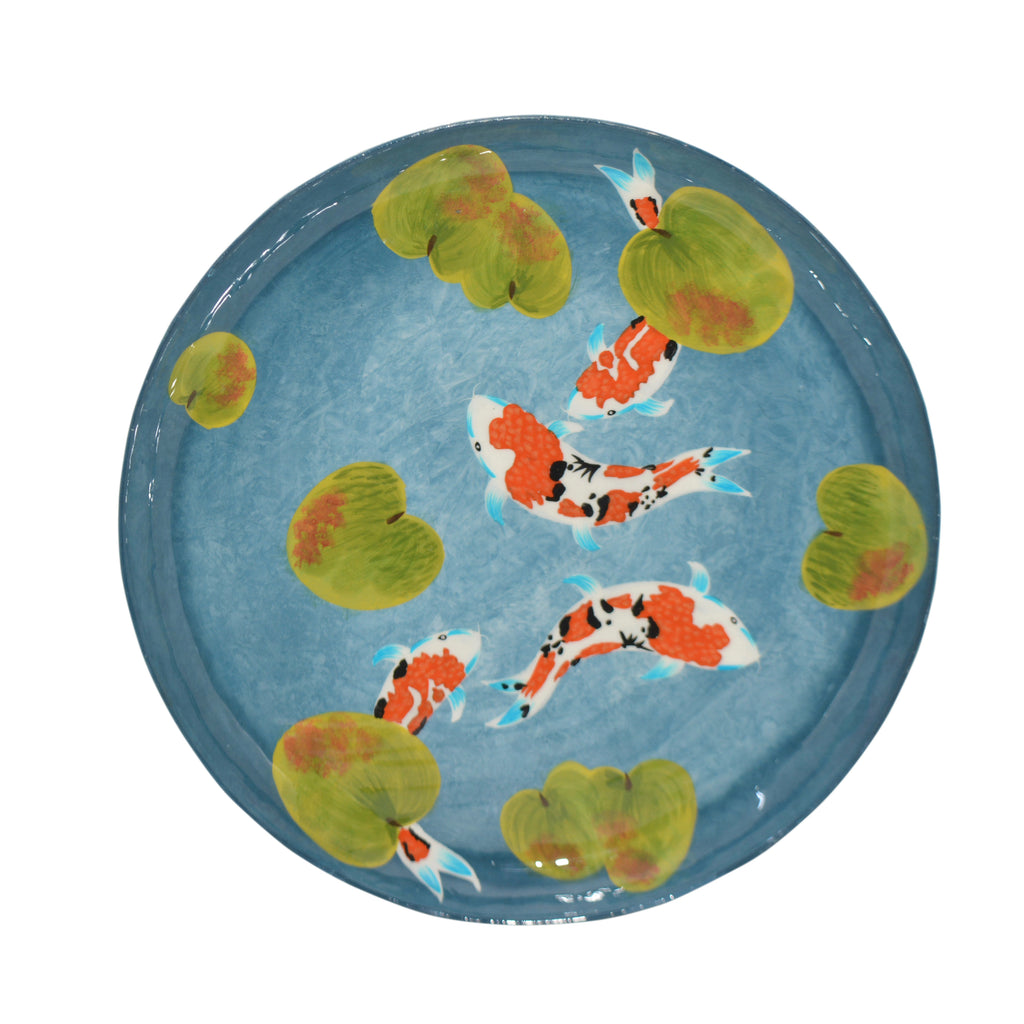 Plate handpainted w/fish blue enamel IR 50x50x4