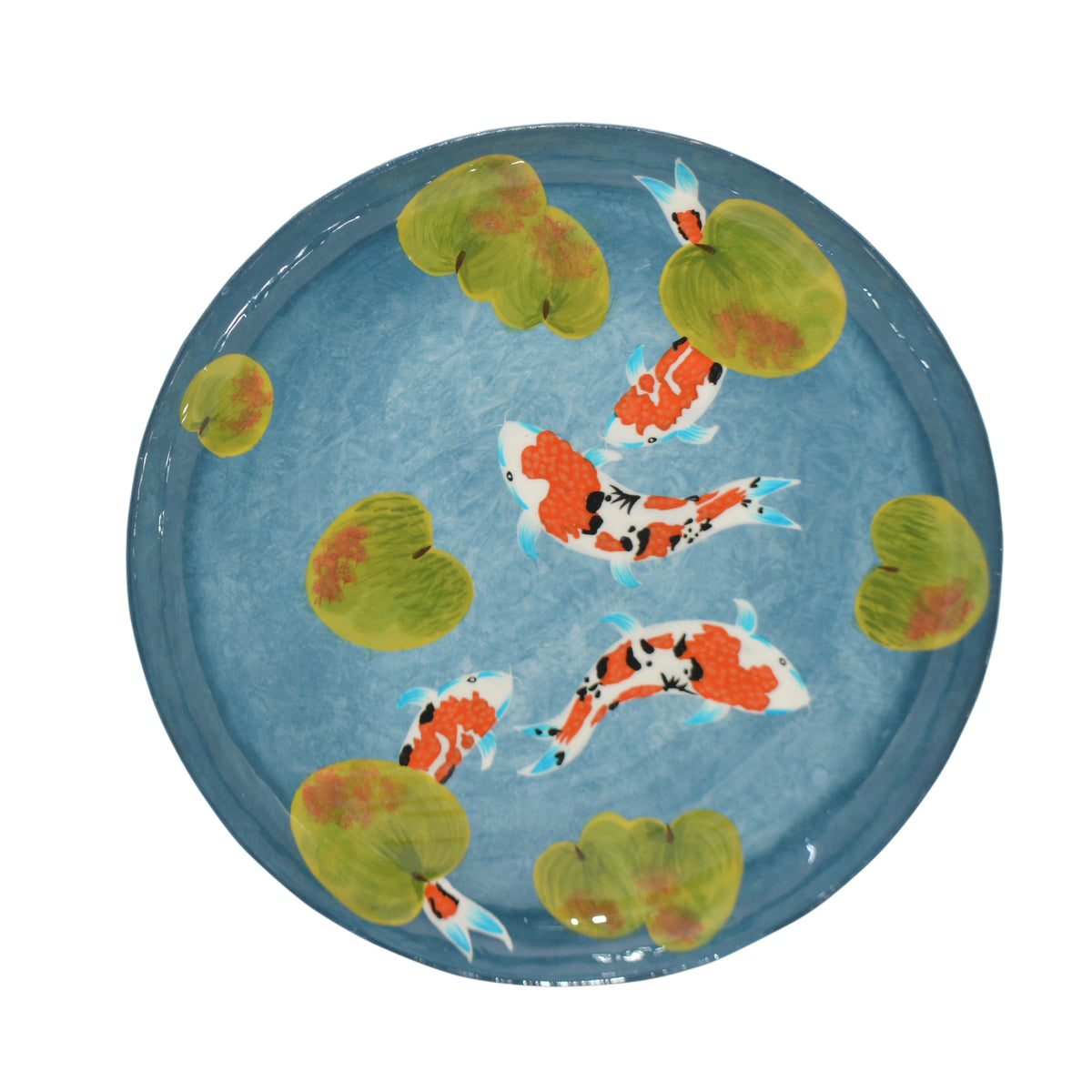 Plate handpainted w/fish blue enamel IR 50x50x4