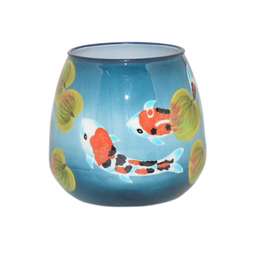 Vase handpainted w/fish blue enamel IR 16x16x16