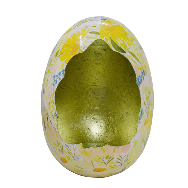 Decorative egg FLORA Ø45x60cm yellow white