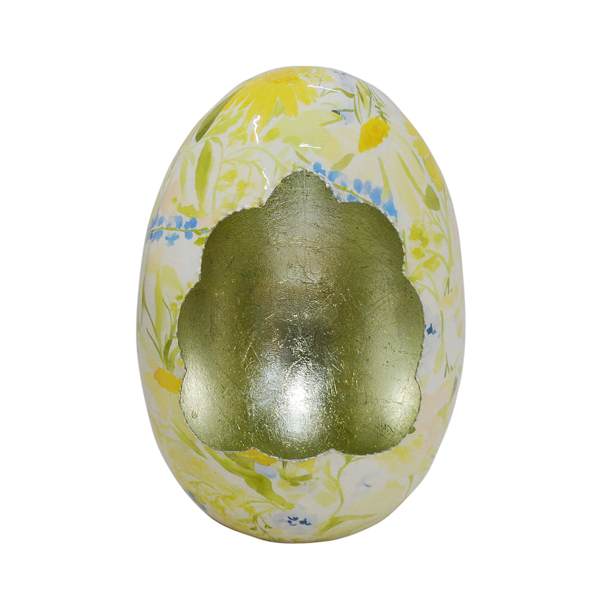Decorative egg FLORA Ø30x41cm yellow white