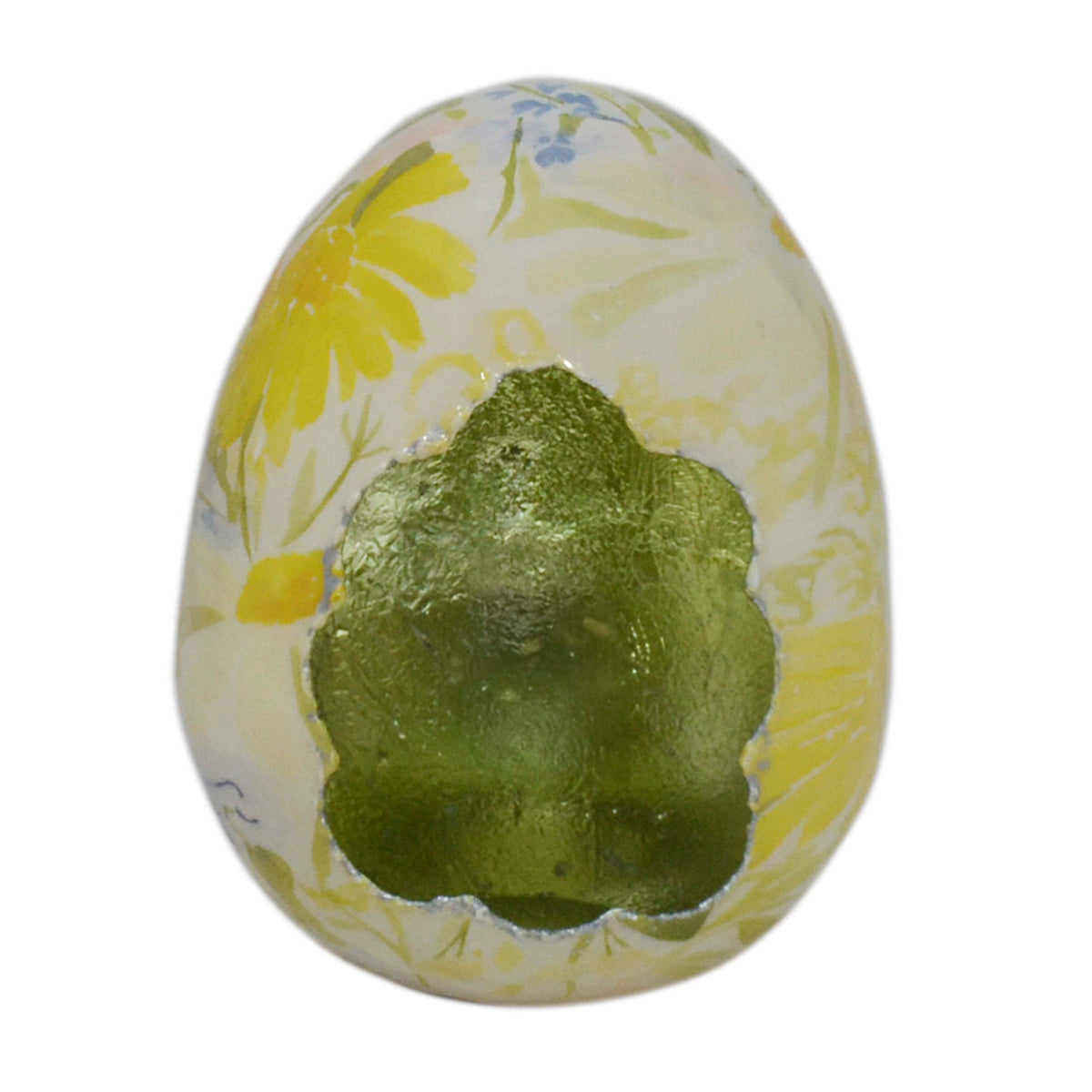 Decorative egg FLORA Ø12x15cm yellow white