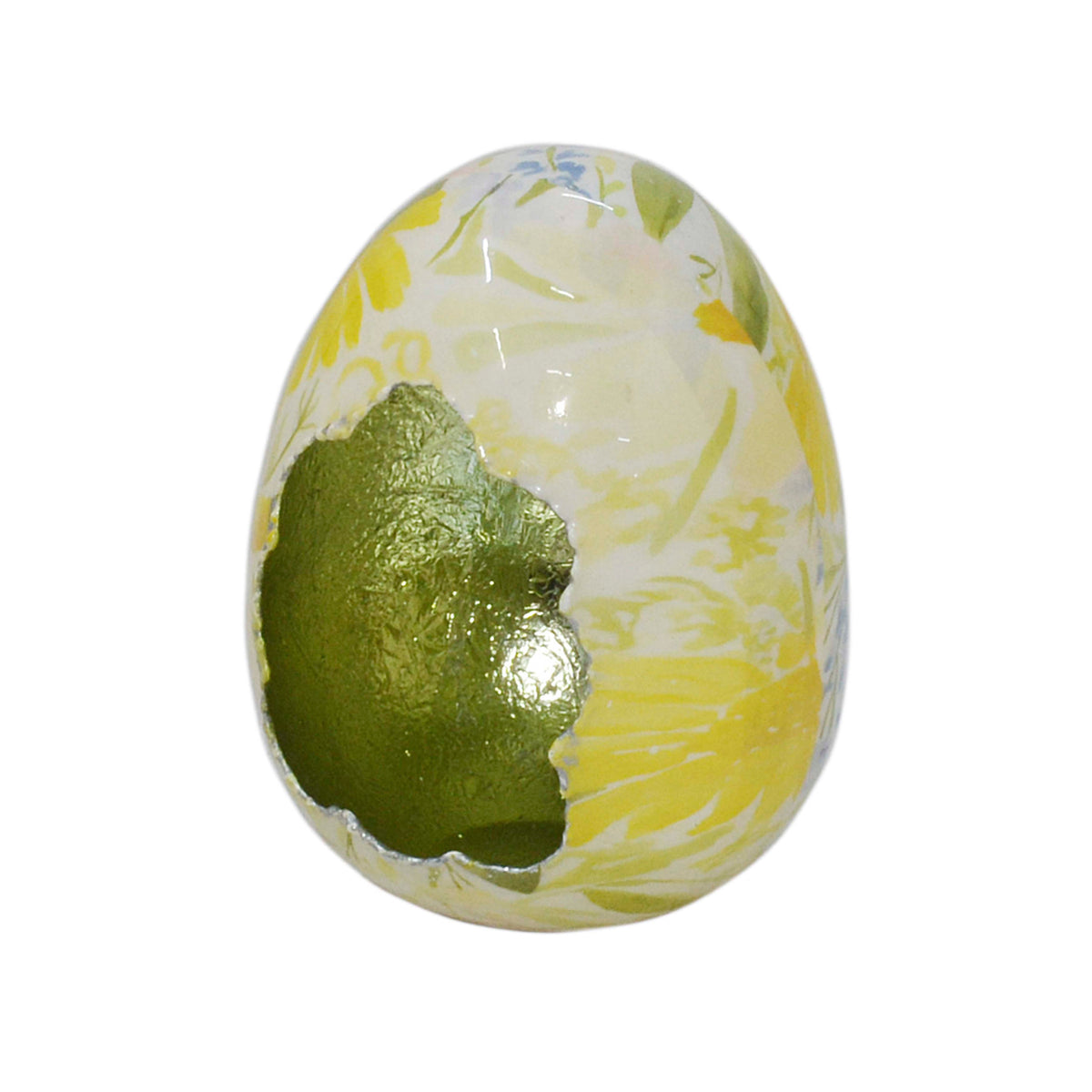Decorative egg FLORA Ø12x15cm yellow white