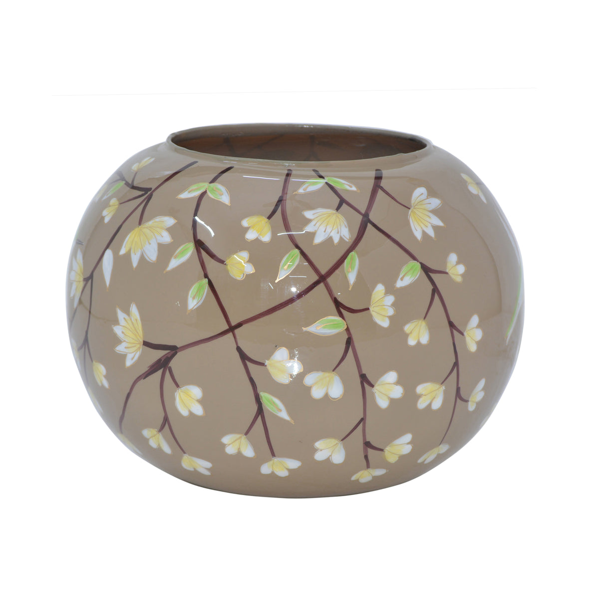 Vase BIRD Ø30x23cm taupe handbemalt