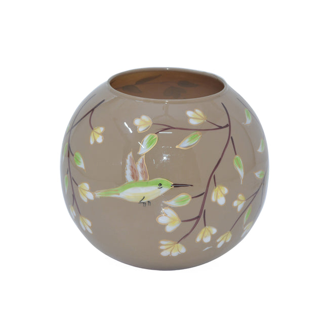 Vase BIRD Ø22x19cm taupe handpainted