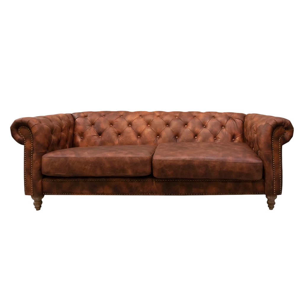 Sofa Chester top grain dark brown leather 3 seat 216x85x71