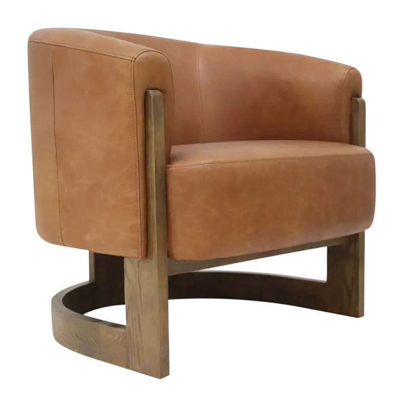 Armchair Anissa dark brown leather w/wood 76x76x78