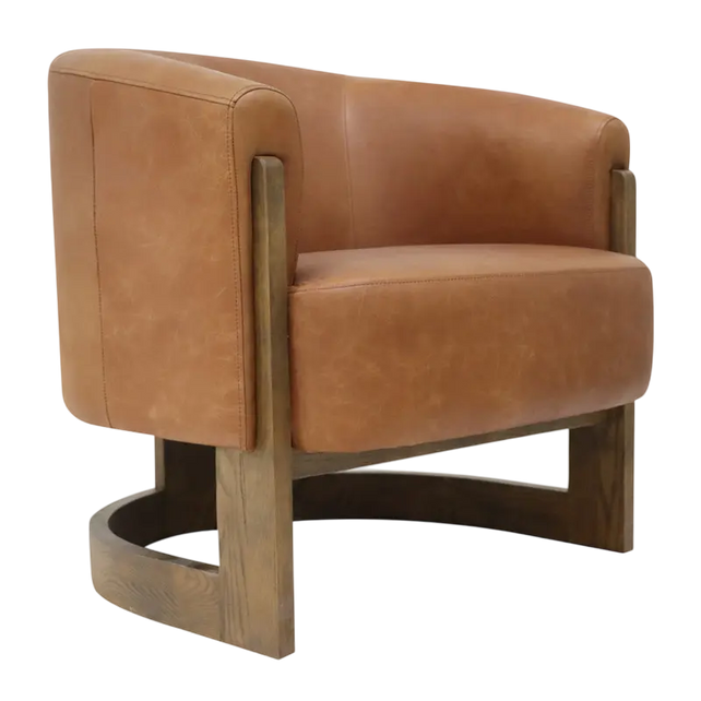 Armchair Anissa dark brown leather w/wood 76x76x78