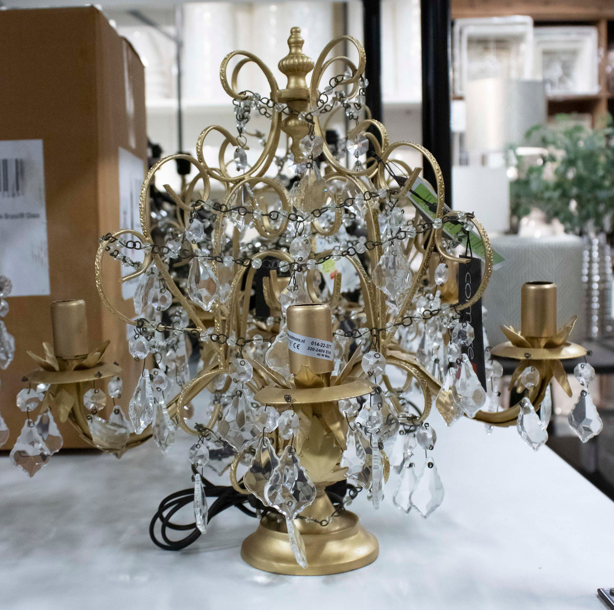 Table chandelier ant.gold BRASS/IR glass 43x43x45