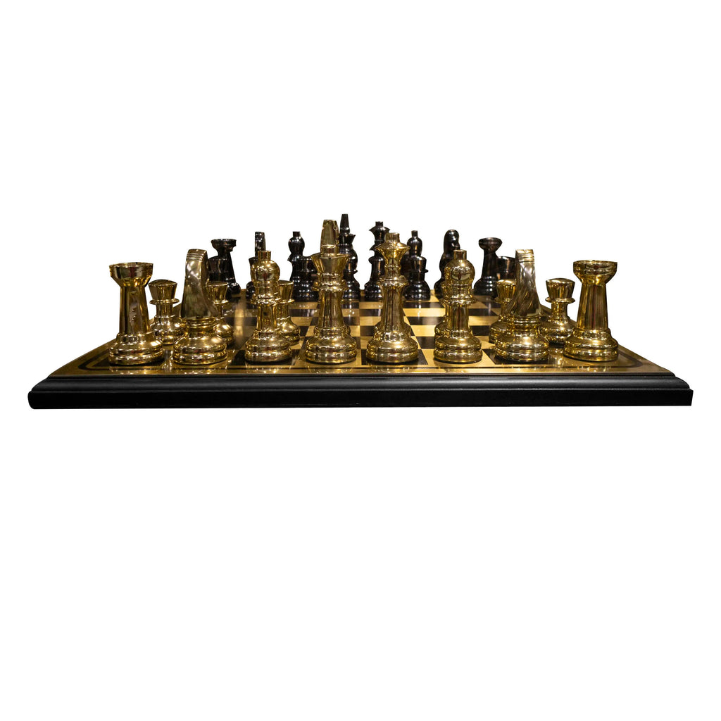 Chess board black/gold SS/ALU wood 65x65x5