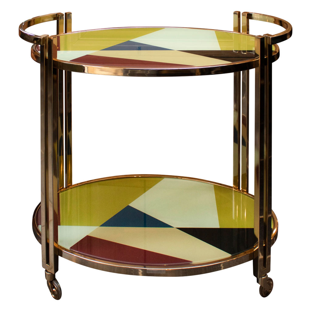 Bar cart w/inlay coloured glass SS/GO 86x45x85