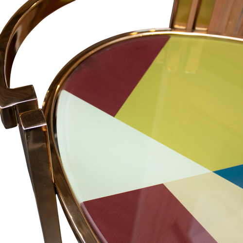 Bar cart w/inlay coloured glass SS/GO 86x45x85
