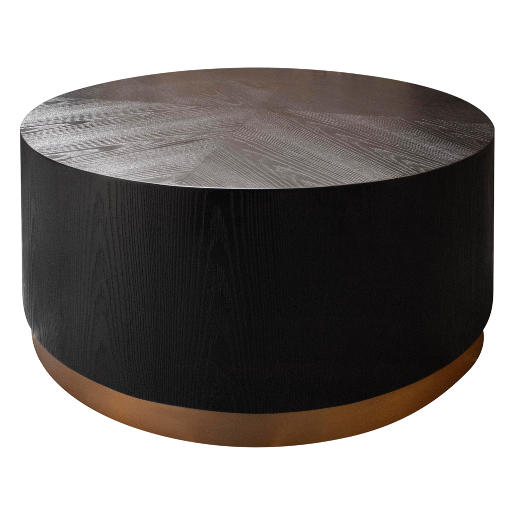 Coffee table black oak wood matt gold SS 90x90x45