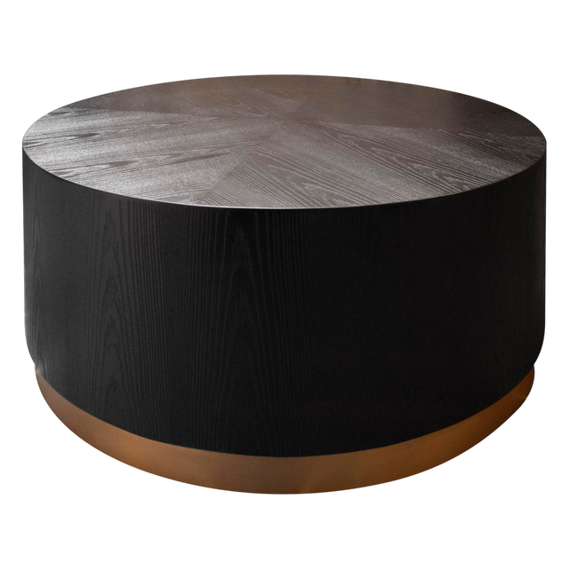 Coffee table black oak wood matt gold SS 90x90x45